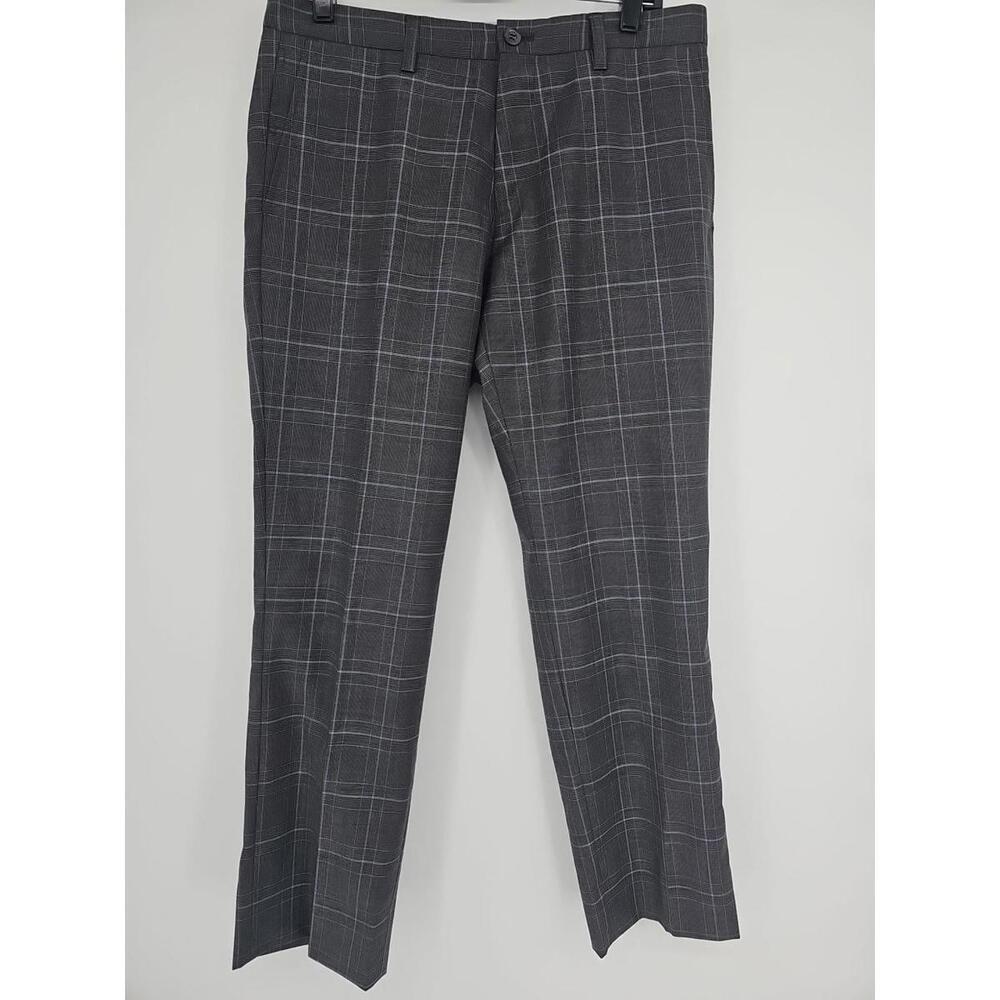Hugo Boss Mens Wool Pants 34x29 Suit Separate Trouser Gray Plaid